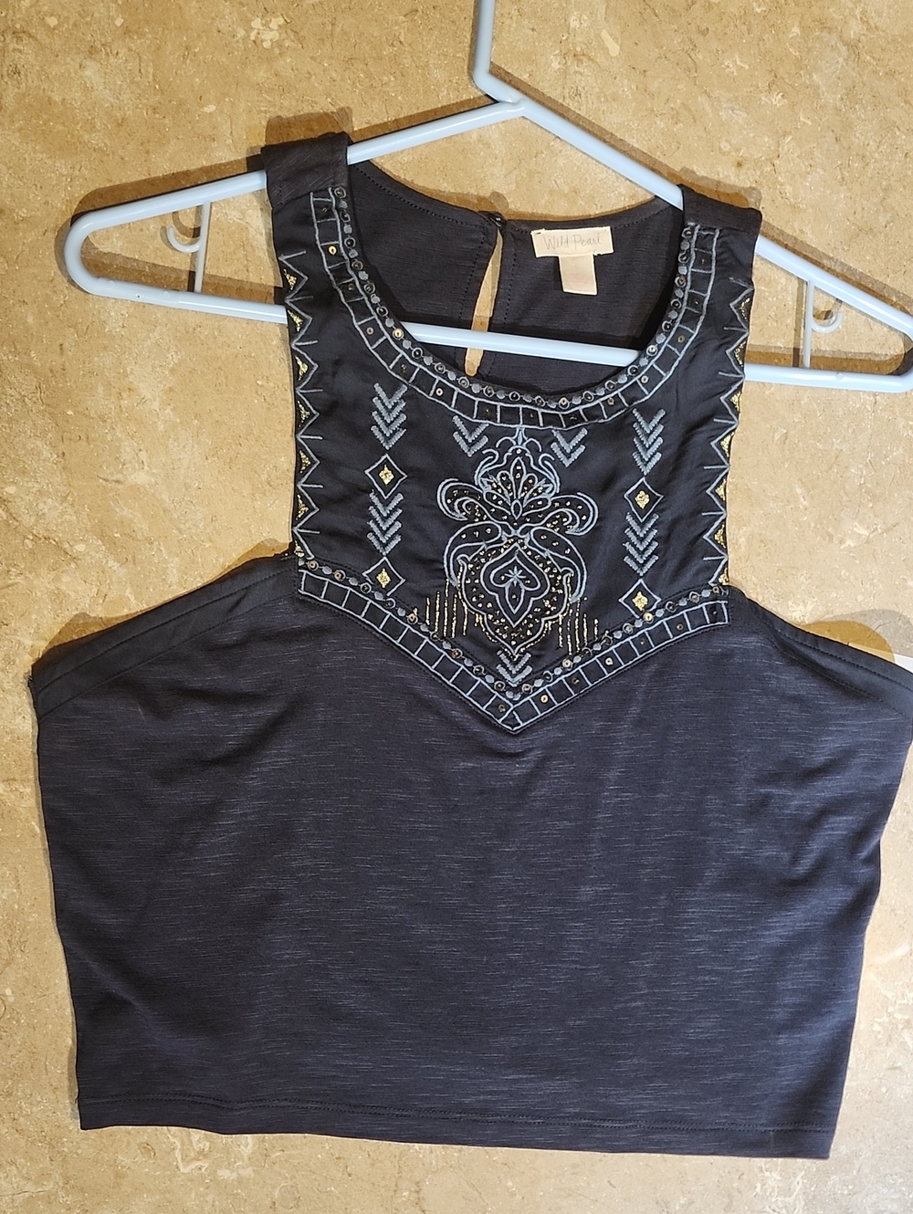 Wild Rose Blue Sleeveless Cropped Top L